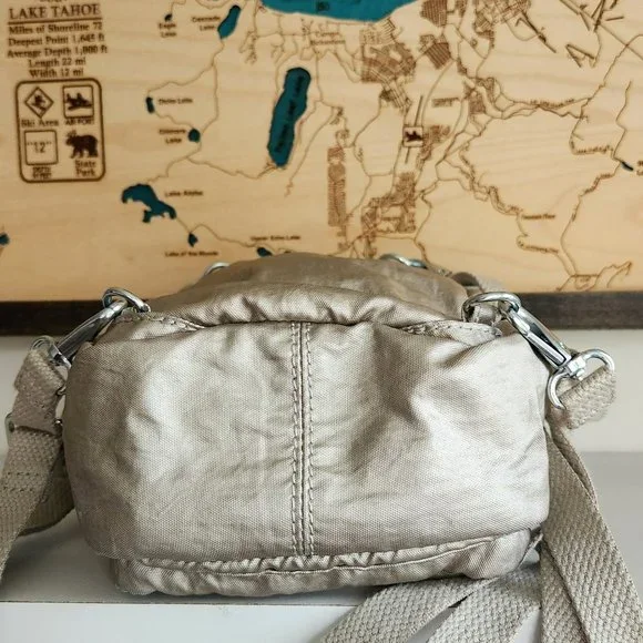Kipling Mini Convertible Backpack Crossbody Silver Grey Metallic charm - Picture 9 of 15